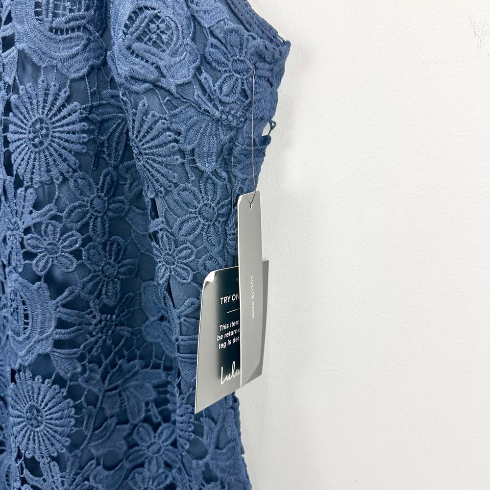 Lulus Love Poem Navy Blue Lace Mini Dress Party Cocktail Romantic Medium NWT - Picture 9 of 12